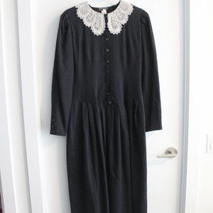 PAUL COSTELLOE Dressage 100% Wool Dress Lace Collar Made in Ireland  sz …